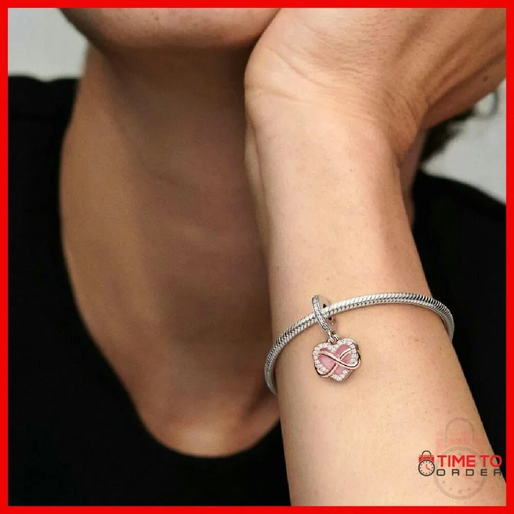 Sterling Silver Heart Charm with CZ Stones, Infinity Design